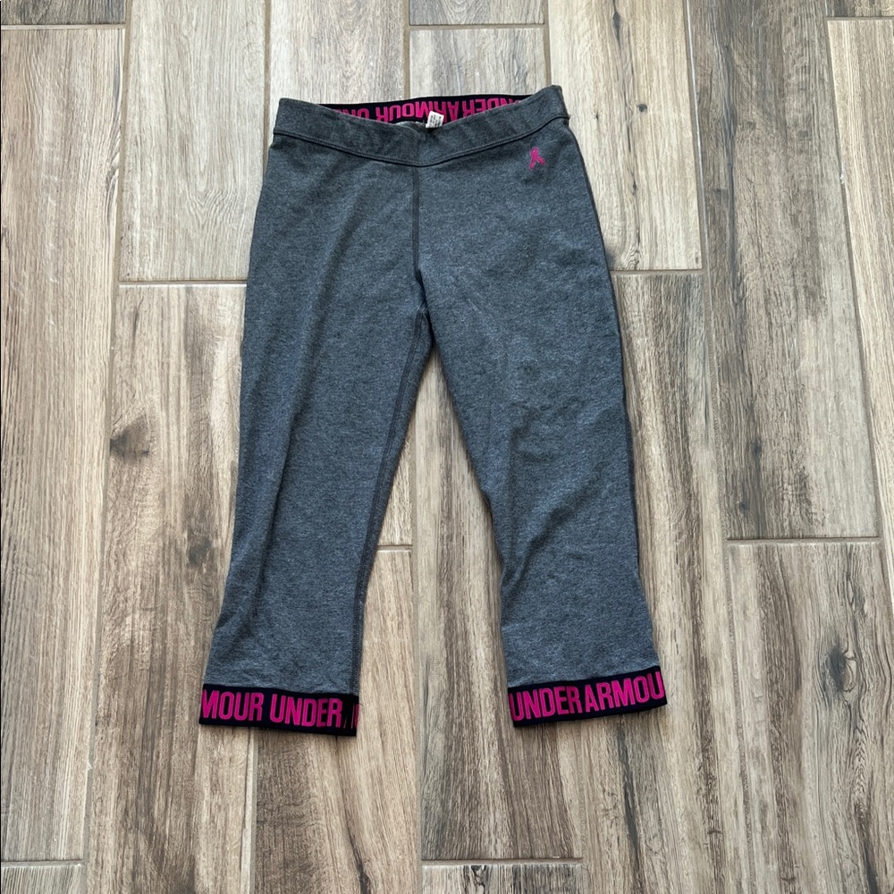 Gray and Pink Under Armour Breast Cancer Awareness Capri Leggings